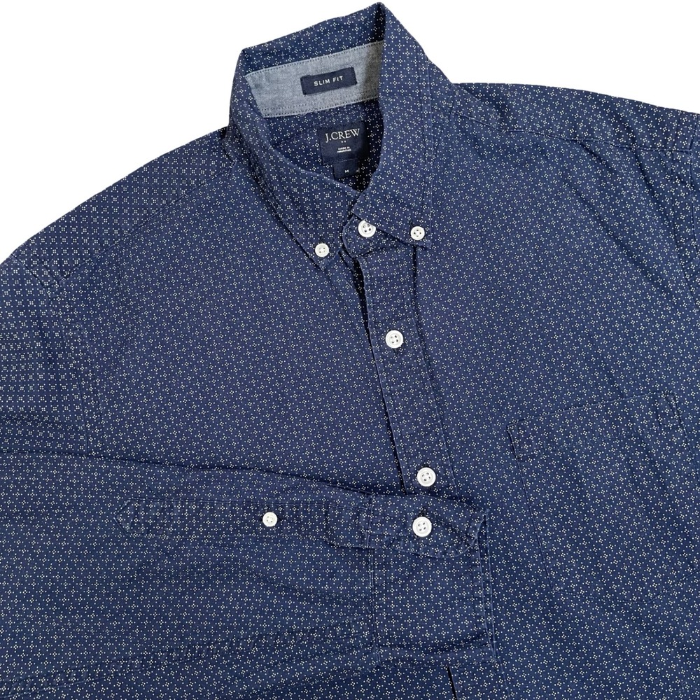 J.Crew Slim Fit Button Down Long Sleeve‎ Patterned Shirt M Blue 100% Cotton